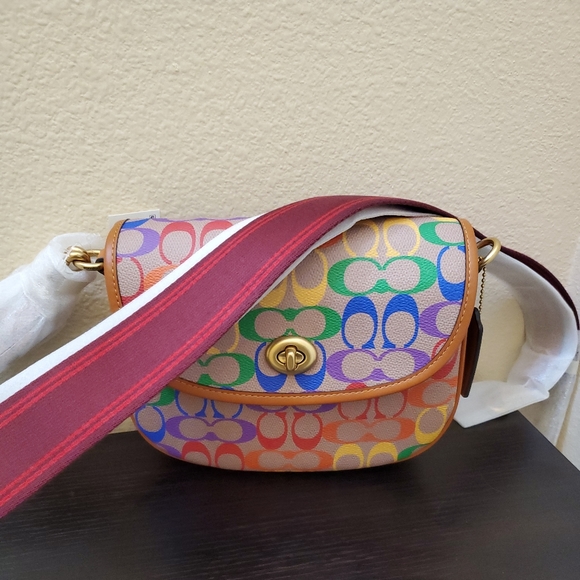 Coach Willow Saddle Bag In Rainbow Signature Canvas - Picture 8 of 12